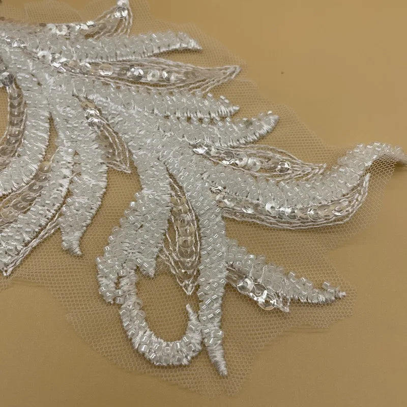 1Pc Sequin Phoenix-Tail Flower Embroidery Patches Fabric For Evening Dress Accessories Sewing Patch Handmade Applique Crafts