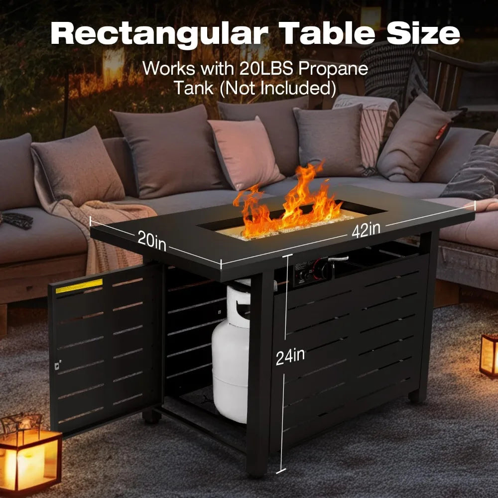 42 inch gas fire pit table, 60,000 btu propane pits for outside with steel lid and waterproof cover, 2 in 1 firepit table gathe