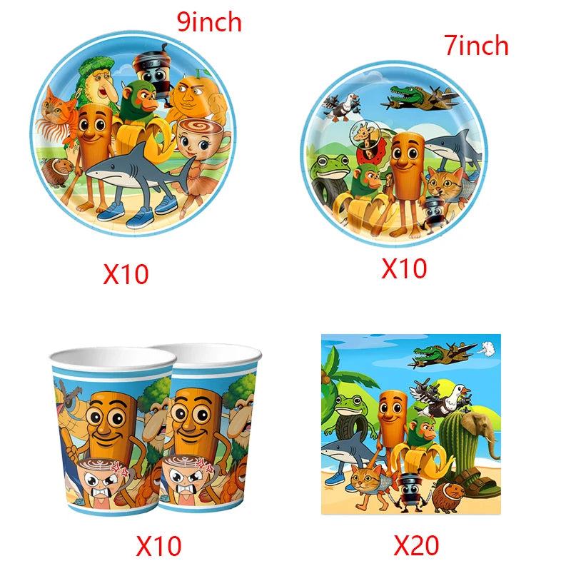 New Italian Brainrot Tablecloth Decorations Tung Tung Sahur Tralalo Theme Table Cover Tableware Set for Kids Birthday Party Gift