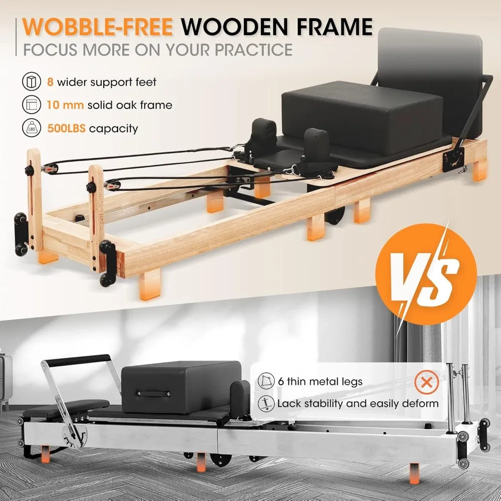 Pilates Reformer, Wooden Foldable Pilates Reformer Machine with Springs, Pilates Machines for Home Use and Studio Fast  delivery