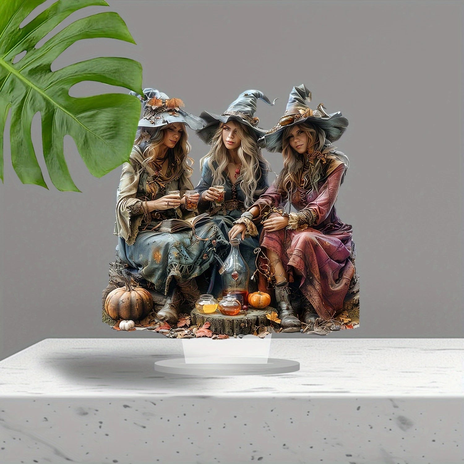 3 Witch Halloween Acrylic Desktop Decorations 10in Flat Colorful Print Home Office Decor Creative Exquisite Girls Birthday Gift