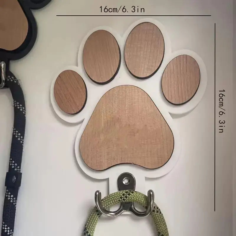 Paw Print Dog Leash Hanger Wooden Wall Hook for Collars & Coats Claw Design Pet Lover Gift