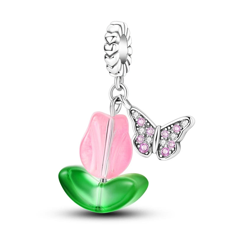 New 925 Sterling Silver Cactus Four Leaf Clover Charm Spring Green Series Bead Pendant For Original Beads Bracelet DIY Jewelry