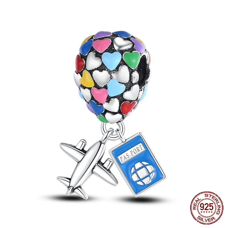 100% 925 Sterling Silver Hot Air Balloon Suitcase Graduation Travel Series Charm Beads Fit Qikaola Original Bracelet DIY Jewelry