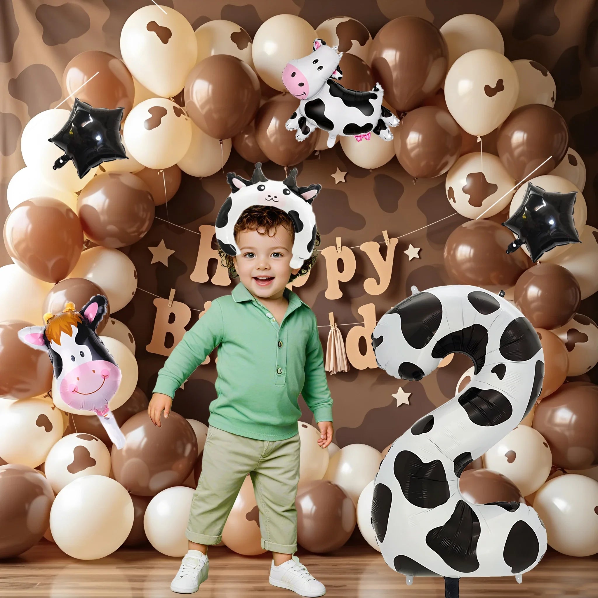 6pcs Cute Cow Print Foil Balloons Number 1-9 Cow Birthday Decorations for Cowgirl Barnyard Farm Animal Theme Party Supplies