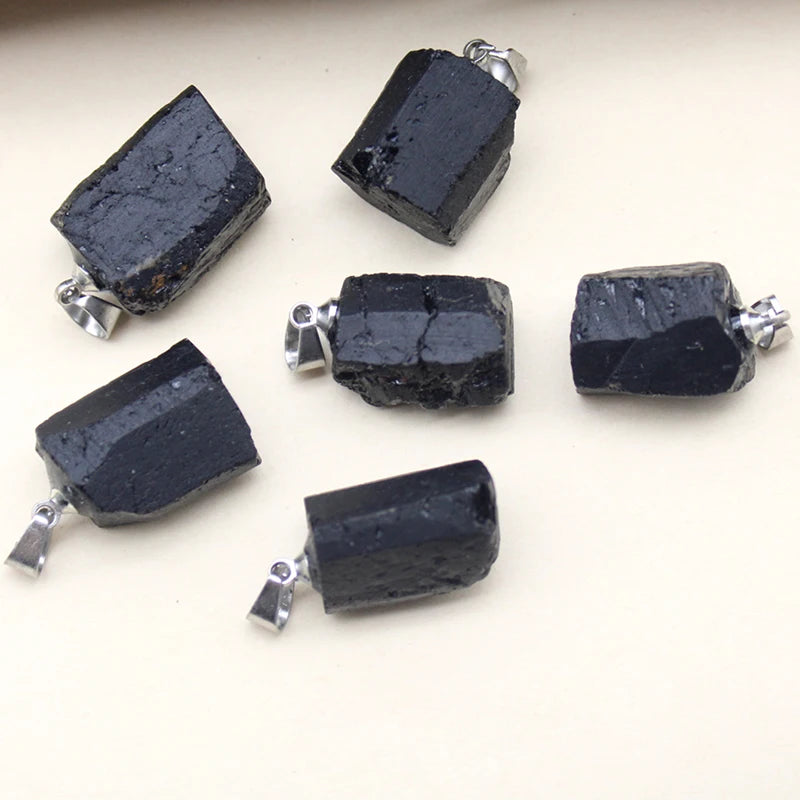 fashion new Black Tourmaline Crystal Gem natural Healing Reiki stone pendant Necklace for jewelry making Charm accessories 1pcs