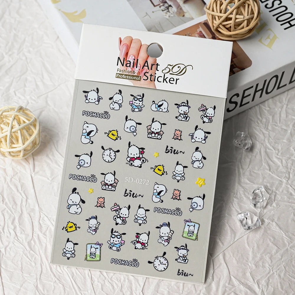 5D Sanrio Hawaii Hello Kitty/Mymelody Nail Stickers 1Pcs Kawaii Cartoon Kitty Nail Stickers DIY Holiday Girl Manicure Slider