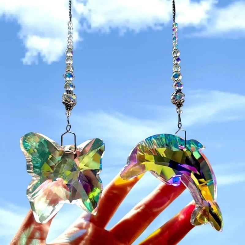 Crystal Hanging Butterfly Dolphin Prism Suncatcher Butterfly Sun Catcher for Window Garden  Indoor Outdoor Home Christmas Decor