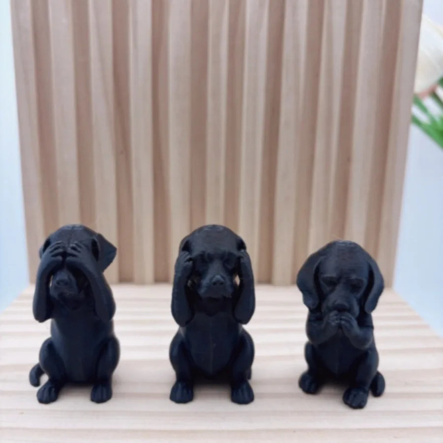 3-Piece Set of Three Wise Dog Statues, 3D Printed Dachshund Statues, Modern Home Desk and Office Decoration, Suitable for Collectors Who Enjoy a Touch of Wit (or Satire), Ideal Exotic Home Decor, Is a Thoughtful Gift for Dog