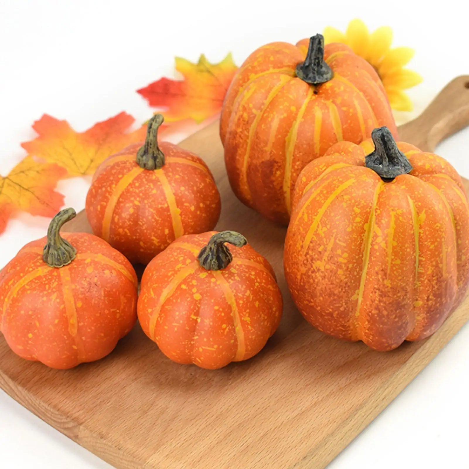 7pcs Artificial Pumpkins Faux Artificial Pumpkins  Fake Simulation Pumpkins Halloween Thanksgiving Party Props Home Decoration