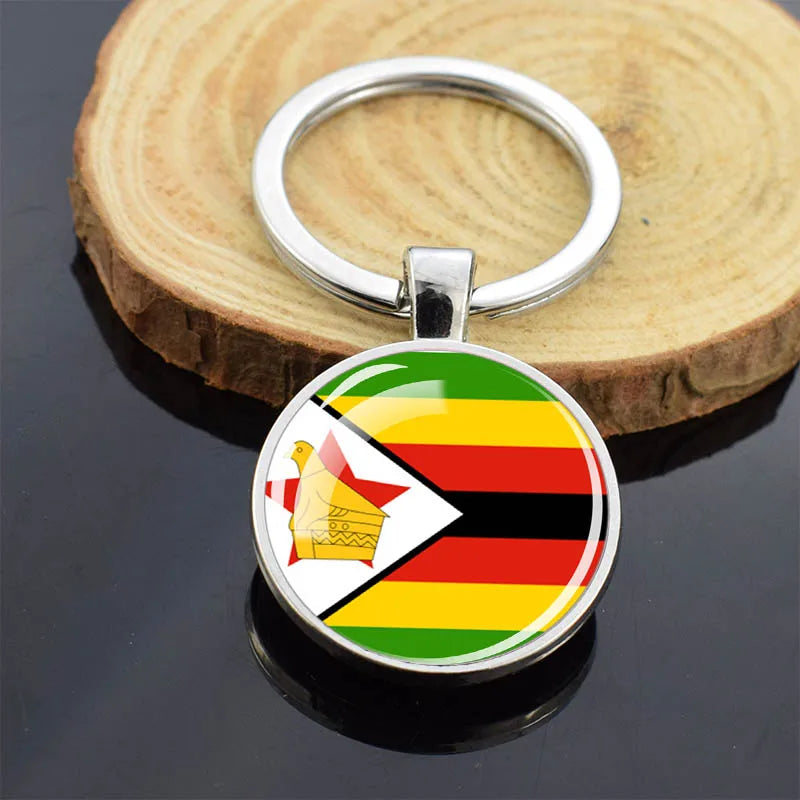 Africa Countries Flag Keychains Double Sided Glass Dome Pendant Key Chains Algeria Somalia Tunisia Morocco Egypt Flag Keyring