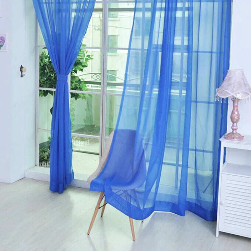 1PC Transparent Window Gauze Mesh Solid Color Curtain Household Products Europe Style Easy To Install Curtain Room Tulle Curtain