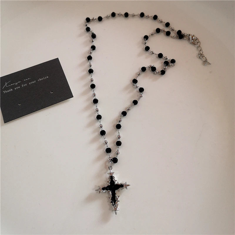 Gothic Trendy Y2K Black Cross Love Heart Pendant Rope Chain Necklace For Women Men Fashion Hip Hop Rave Gift Jewelry Accessories