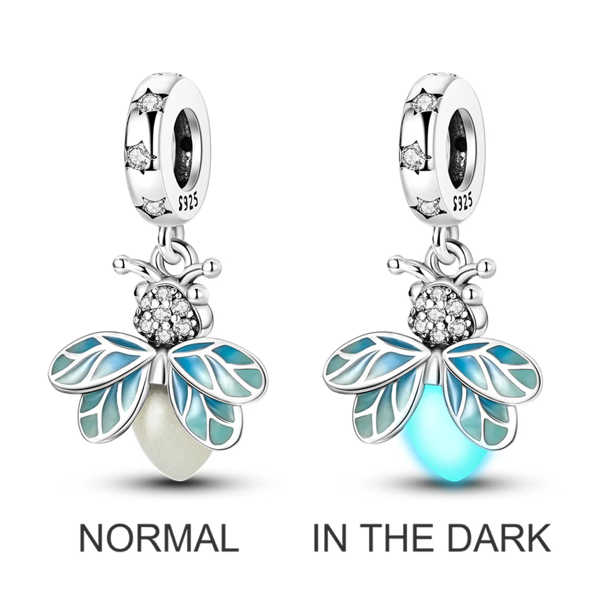 2025 Hot Sale Charms Bead 925 Sterling Silver Pink Butterfly Luminous Firefly Dangle Fit Bangle Bracelet Necklace DIY Jewelry