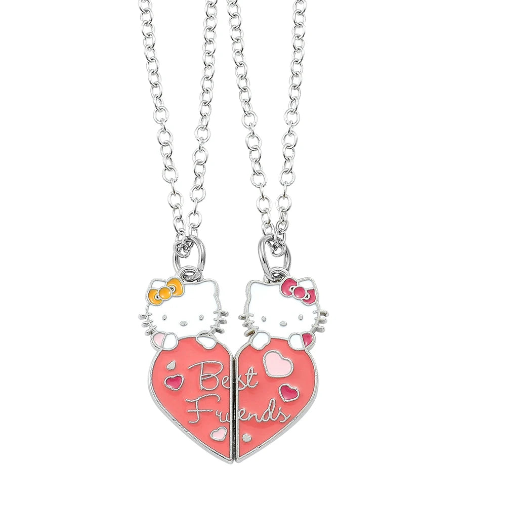 Sanrio Sweet Cute Hello Kitty Couple Necklace 1pair Best Friend Hello Kitty Neckchain For Friends Jewelry Pendant Gifts