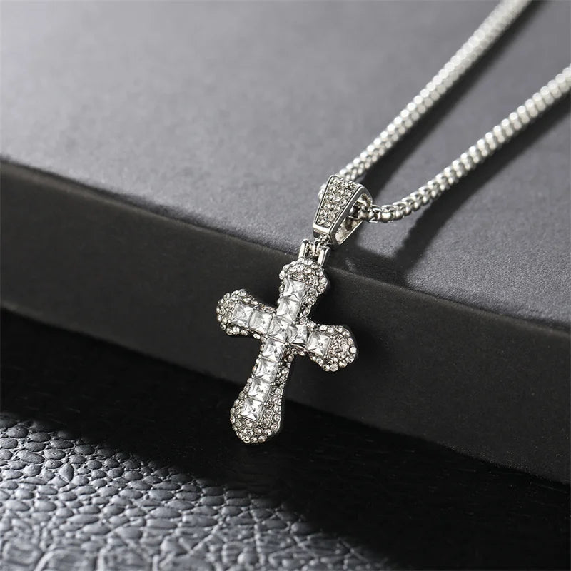 Rhinestone Cross Pendant Hip Hop Punk Necklace Jewelry