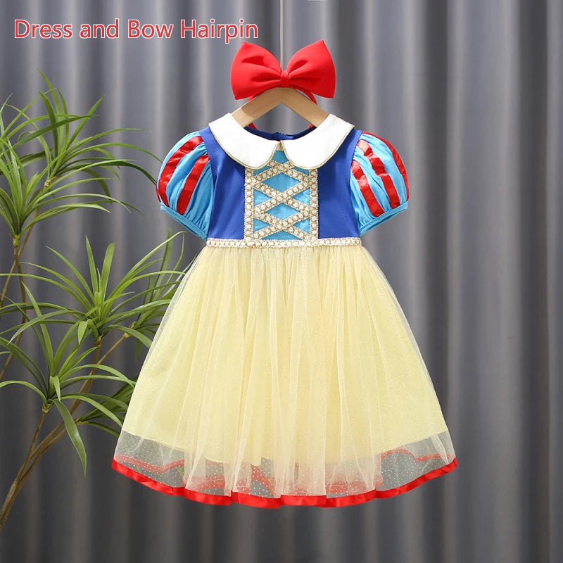 Kids Girl Snow White Dress Summer Short Sleeved Birthday Party Elsa Princess 2024 New Halloween Costume for Girls 2-8 Years Old
