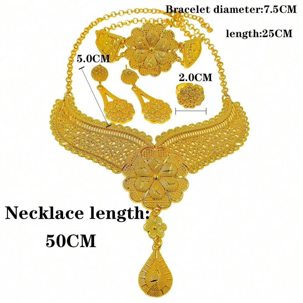 Nigerian Jewelery Set Wedding Jewelry For Women Dubai 24K Gold Color Jewlery African Designer Earrings Bridal Necklace