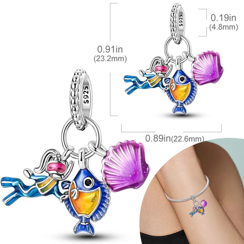 New Silver Plated Charms Beads Turtle Starfish Shell Sea Blue Summer Beads Fit Original Charms DIY Woman Jewelry Gift