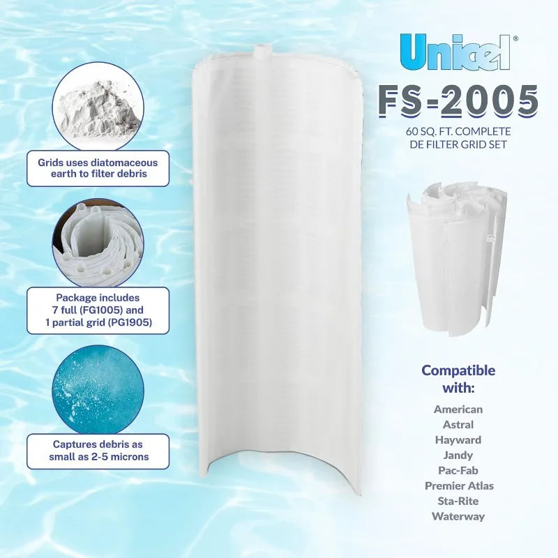 FS-2005 60 Sq Ft Vertical DE Grid Replacement Swimming Pool Filter Set, Compatible with American, Hayward