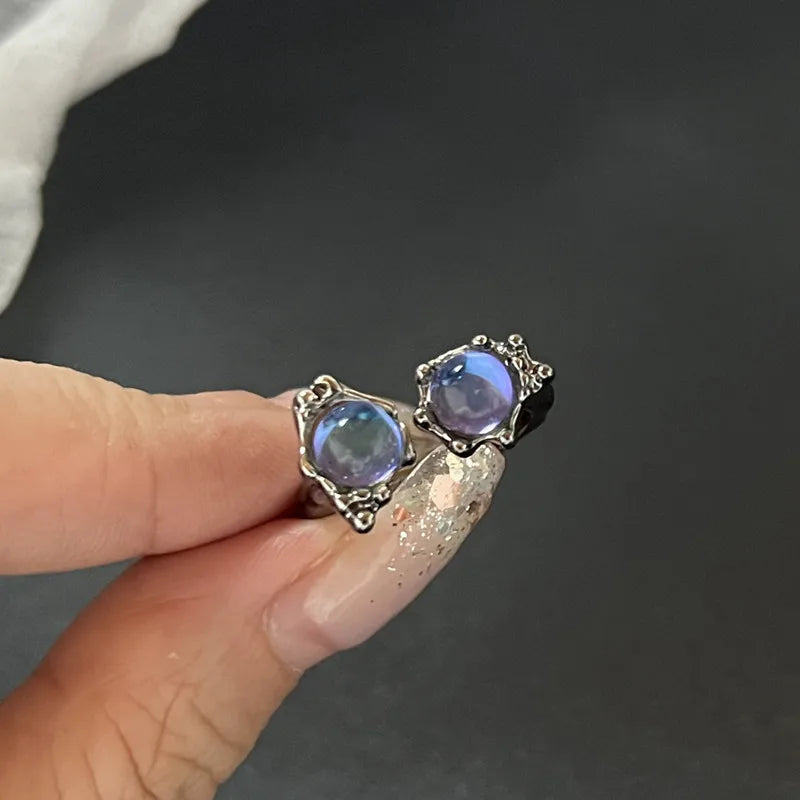 Y2K Crystal Rings Kpop Heart Adjustable Ring Irregular Geometry Punk Vintage Rings Set for Women Girls New Fashion Jewelry