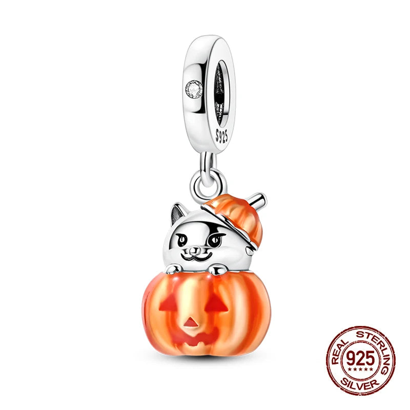 2025 Hot Sale Halloween Charms Bead 925 Sterling Silver Luminous Pumpkin Ghost Dangle Fit Bangle Bracelet Necklace DIY Jewelry