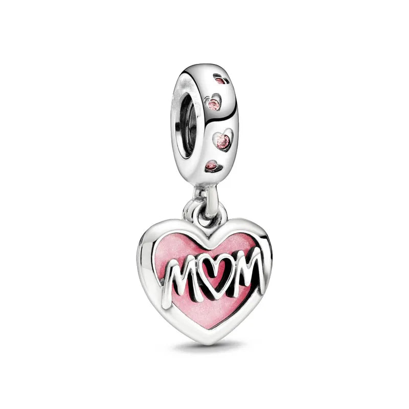 New 925 silver pink bow heart-shaped pendant ring necklace earrings crystal women's Valentine's Day birthday gift DIY jewelry
