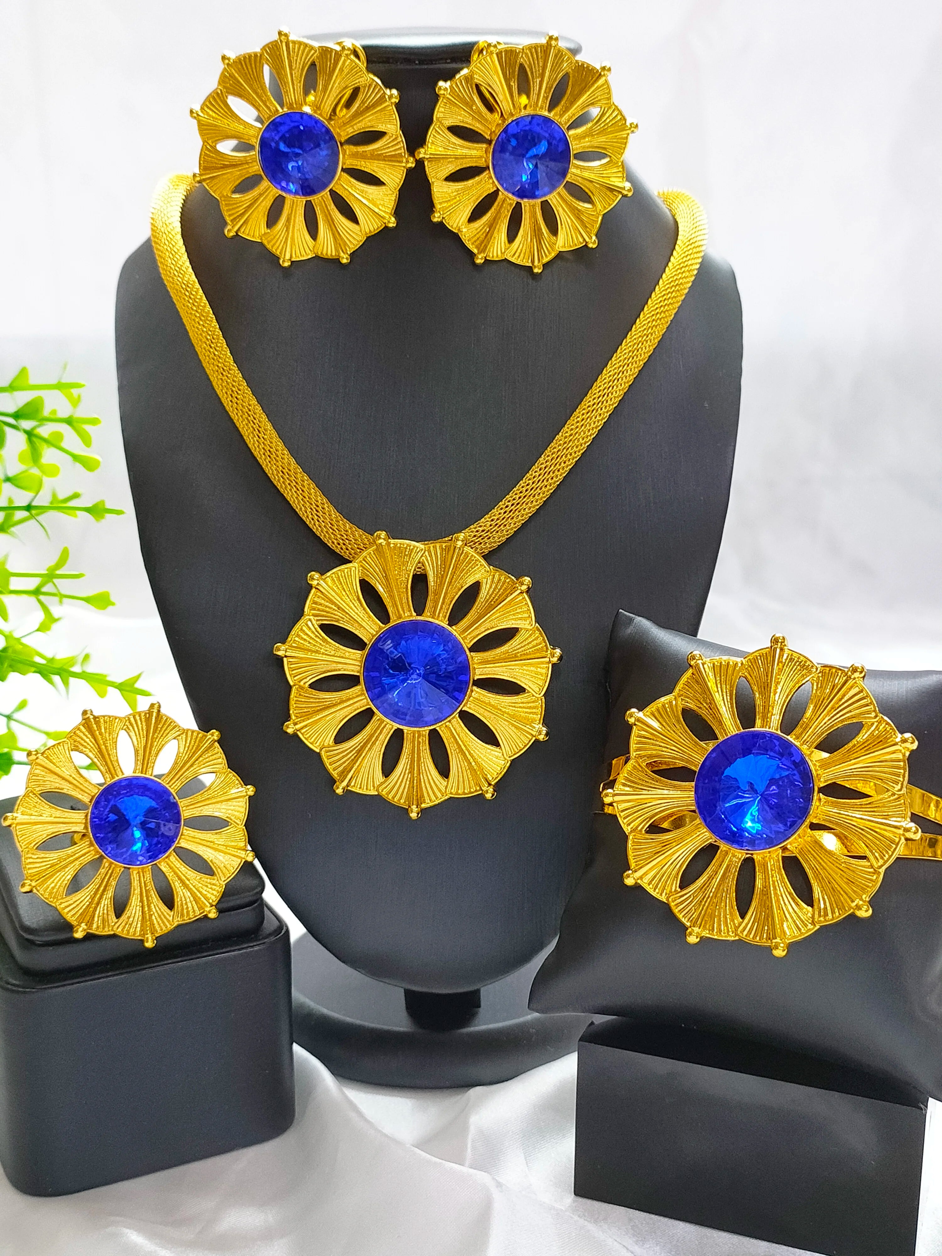 Nigerian Jewelery Set Wedding Jewelry For Women Dubai 24K Gold Color Jewlery African Designer Earrings Bridal Necklace