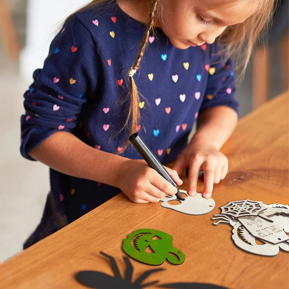 10pcs Halloween Unfinished Wooden DIY Paintings Pumpkin Head Witch Spider Cutout Ornaments Ghost Shapes Wooden Slices Hanging