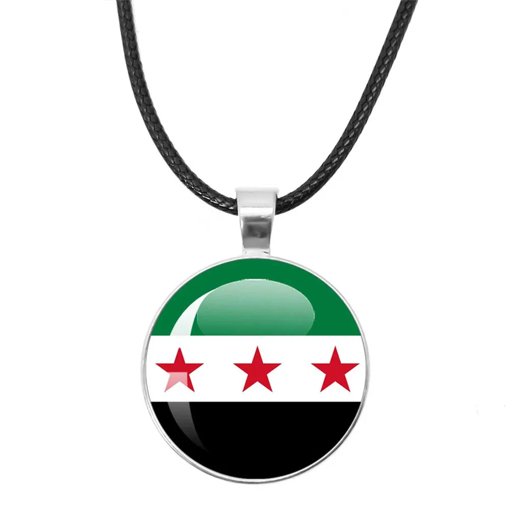 SKY FLAG Syria Flag National Keychain Glass Cabochon Heart-Shape Pendant Keychain For Women Men Charm Fashion Jewelry Gift