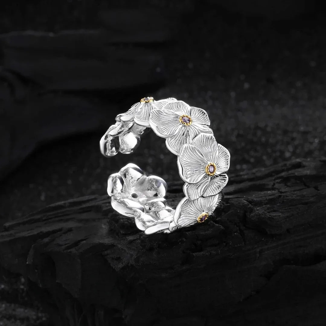 Bestselling 925 Sterling Silver Flower Shaped Hollow Design With Sparkling Zircon Star Ring Suitable For Women's Jewelry