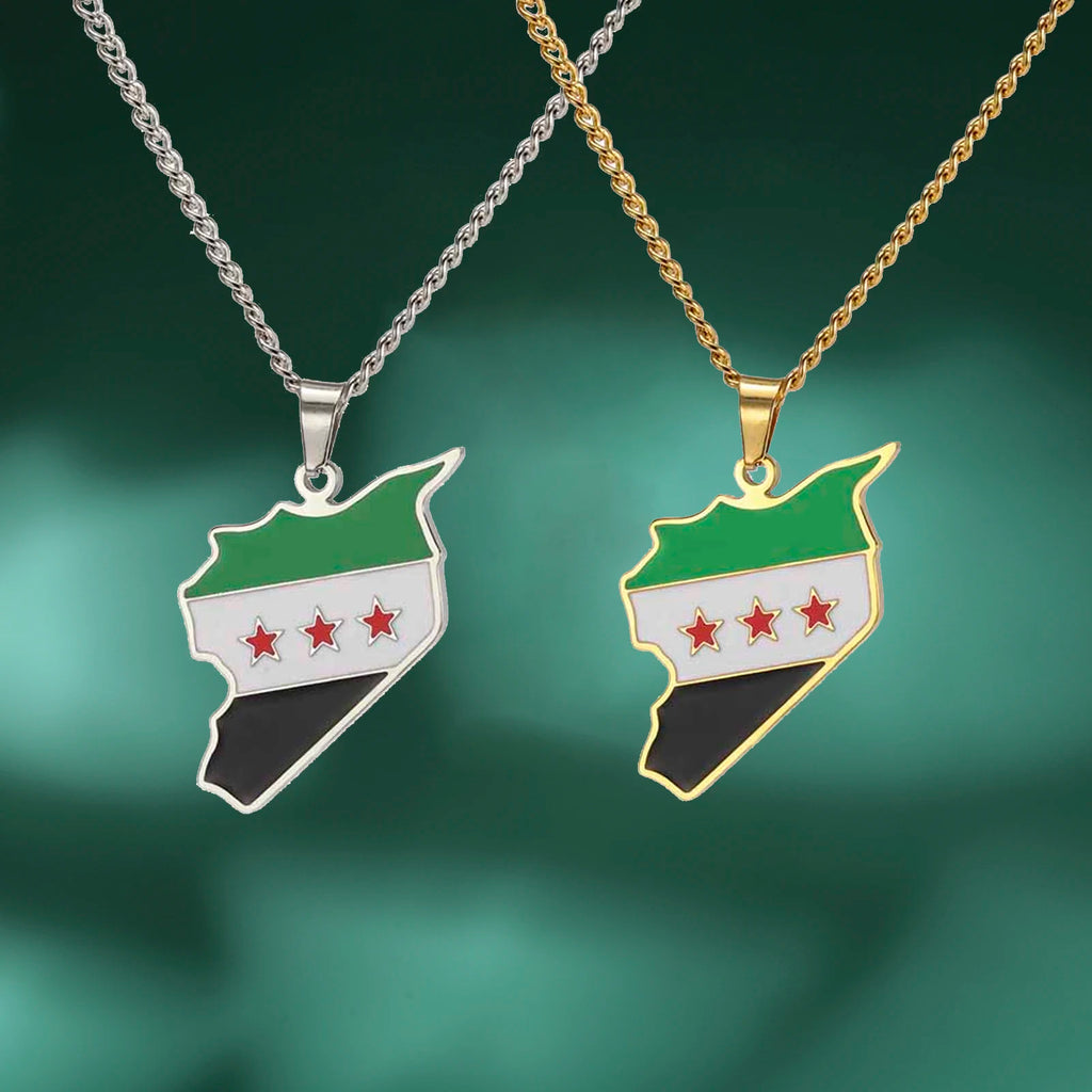 LIKGREAT Trendy Syria Map Flag Pendant Necklaces Stainless Steel Syrians Map Hiphop Jewelry Gift for Women Men