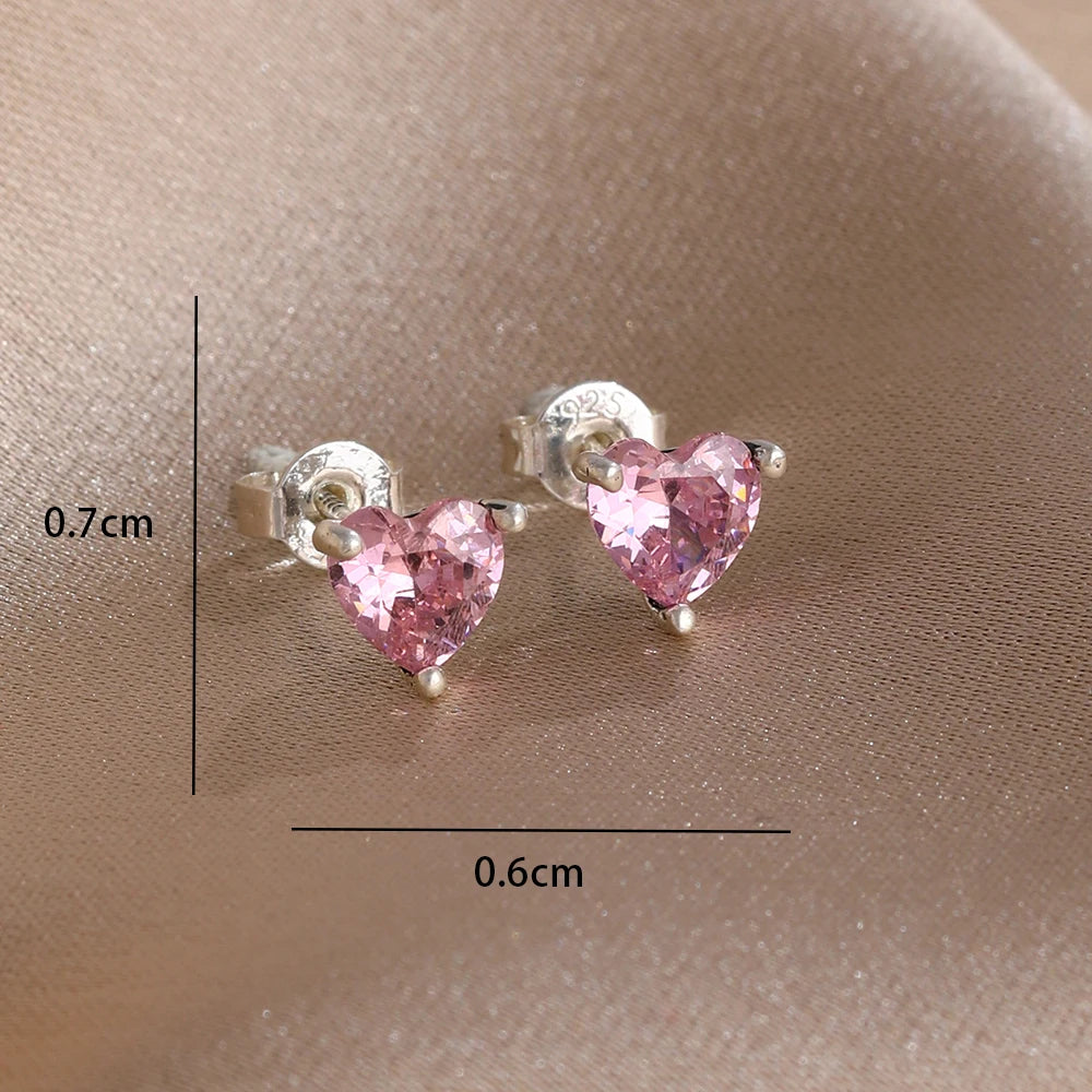 2025 New 925  silver earrings with sparkling red heart and pink bow earrings that fit original women's jewelry DIY birthday gift