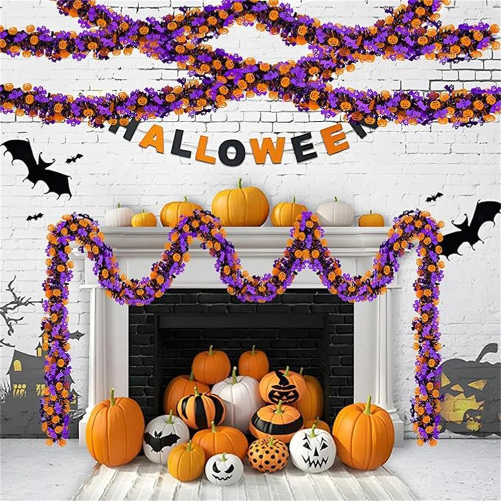 Halloween Decoration Pumpkin Ghost Bat Colorful Strips Halloween Horror Tinsel Garland Ornaments Party Supplies Home Decors New
