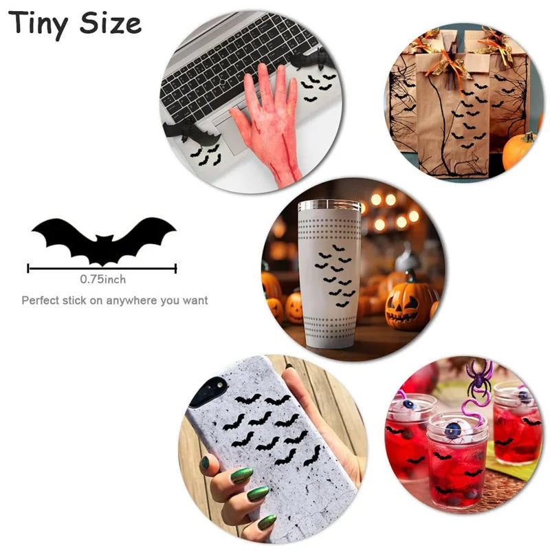10 Sheets 480pcs Mini Halloween Bat Stickers Black Cute Kawaii Halloween Sticker DIY Cup Stationery Sticker Home Halloween Decor