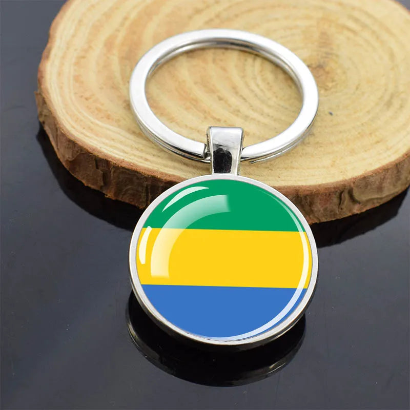 Africa Countries Flag Keychains Double Sided Glass Dome Pendant Key Chains Algeria Somalia Tunisia Morocco Egypt Flag Keyring