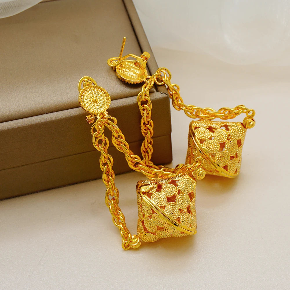 Dubai Jewelry Set Elegant Necklace Earrings Wedding Party Bridal Women's 2024 Gold Color Jewelry Set Luxury