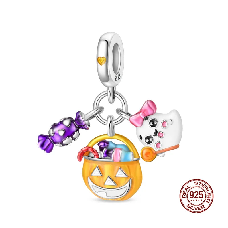 Original Charms 925 Silver Halloween Series & Flying Witch Pendant Charms Fits 3mm Original Bracelet For Women DIY Jewelry Gifts