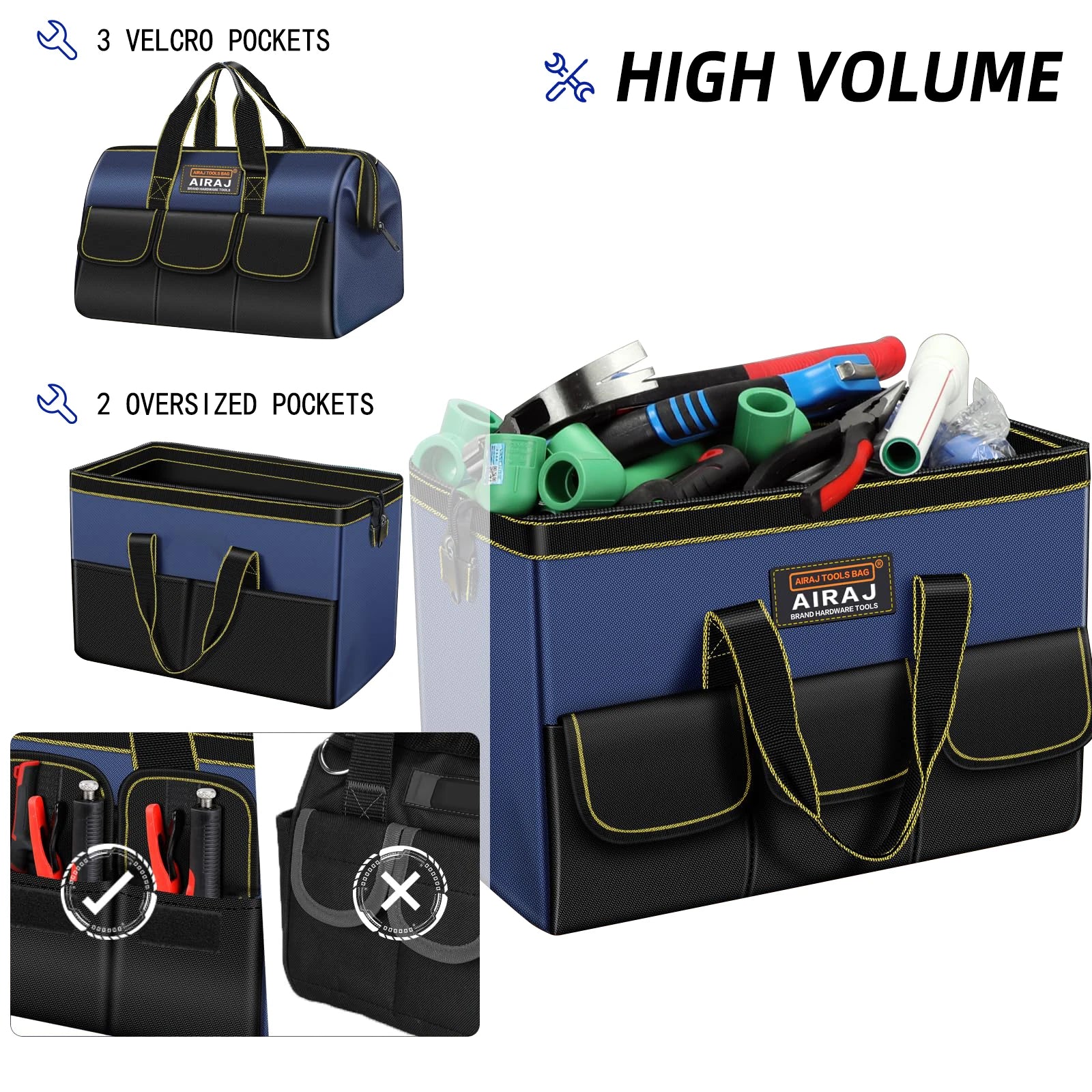 AIRAJ Multifunctional Tool Bags 1680D Oxford Cloth Electrician Bags Waterproof and Wear-Resistant High Capacity Storage Bags