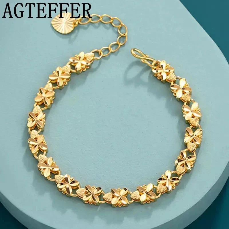 8 Inch 18K Gold Bracelet 5MM Sideways Chain Bracelet For Woman Men Fashion Wedding Engagement 925 Sterling Silver Jewelry Gifts