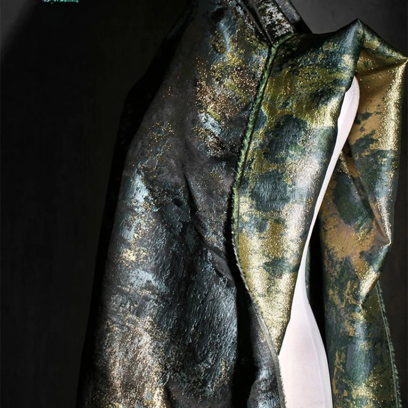 Light Retro New Chinese Double-sided Texture Blue Ink Gilded Jacquard Fabric Creative Top Gift Clothing Designer Fabric