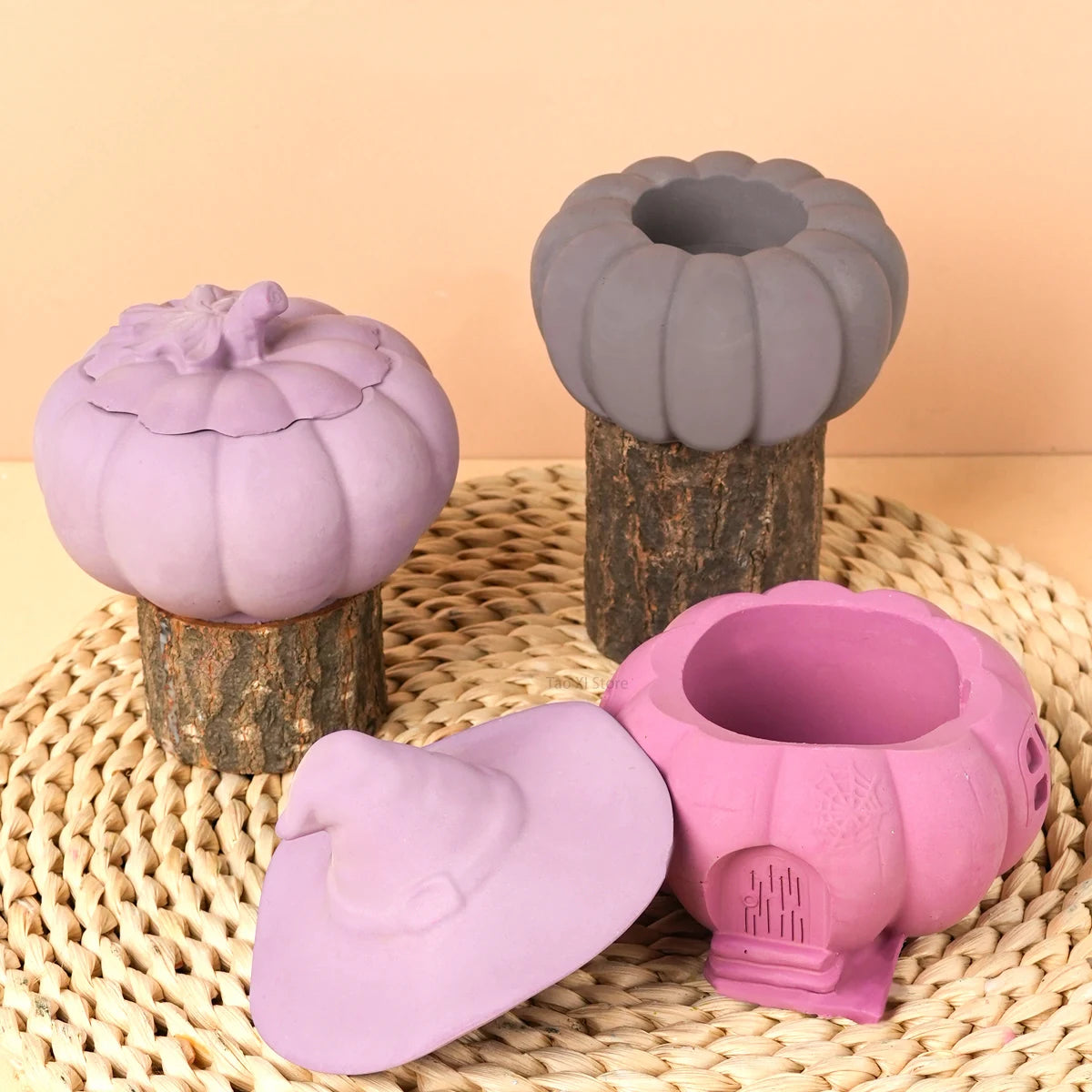 3D Halloween Storage Box Silicone Mold DIY Witch Pumpkin Candle Jar Crafts Making Plaster Resin Planter Casting Molds Home Decor