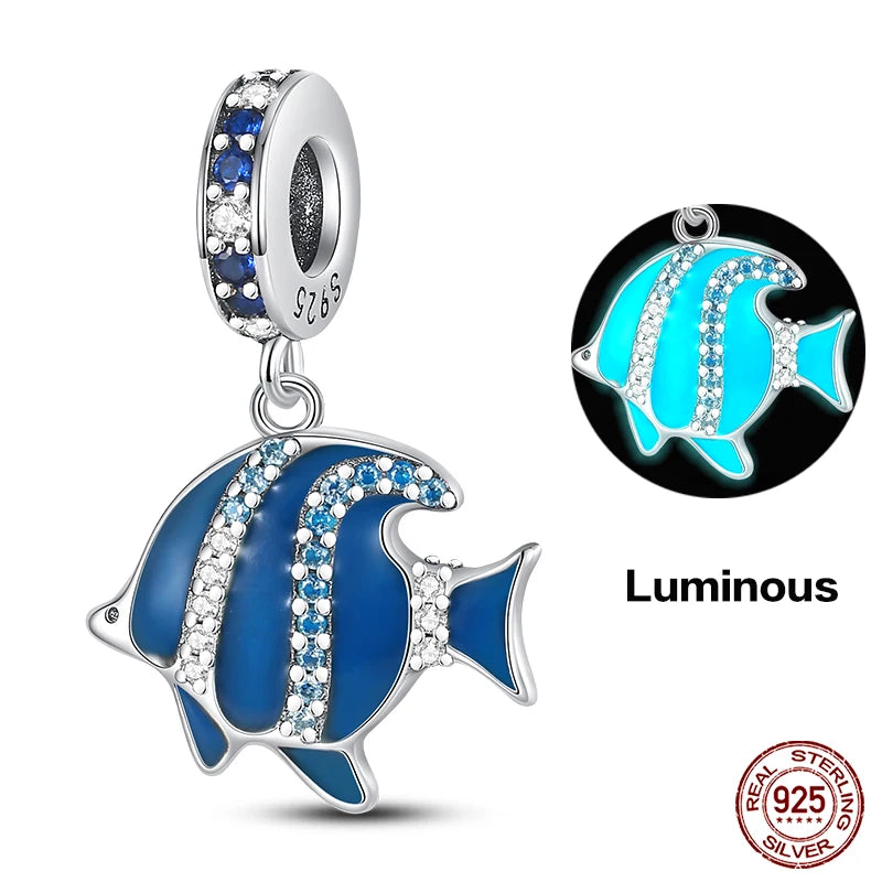 Original Ocean Series Fit 3mm Bracelet 100% Authentic 925 Sterling Silver Turtle Crab Mermaid Charm Beads DIY Jewelry Gift