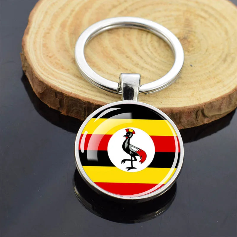 Africa Countries Flag Keychains Double Sided Glass Dome Pendant Key Chains Algeria Somalia Tunisia Morocco Egypt Flag Keyring
