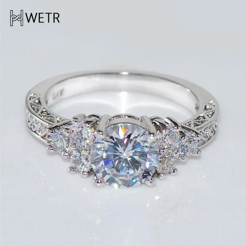 Exquisite Fashion Silver Color Engagement Rings For Women Fashion White Zircon Stones Ring Anniversary Bridal Wedding Jewelry