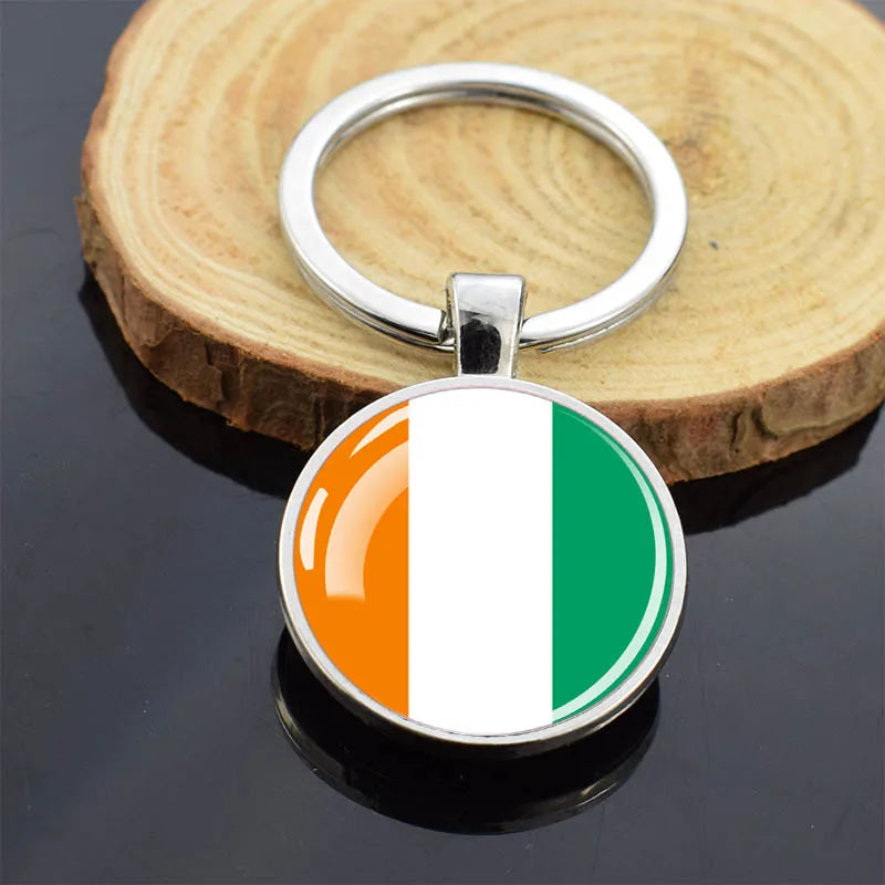 Africa Countries Flag Keychains Double Sided Glass Dome Pendant Key Chains Algeria Somalia Tunisia Morocco Egypt Flag Keyring