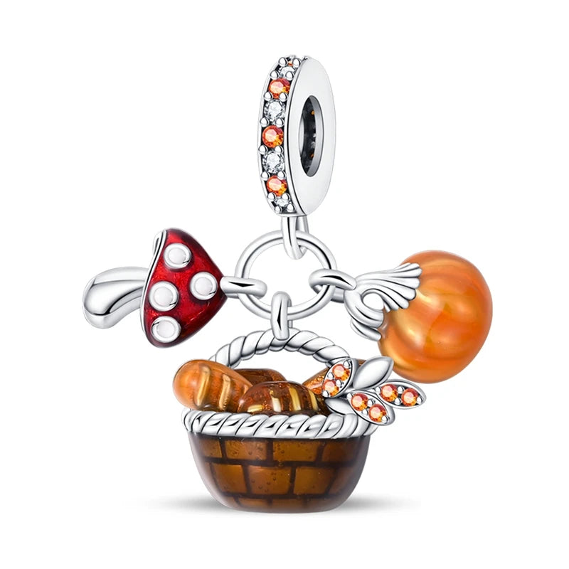 Halloween Pumpkin Series 925 Silver Orange Harvest Charms Beads For Original Bracelet For Women Jewelry Making Gift