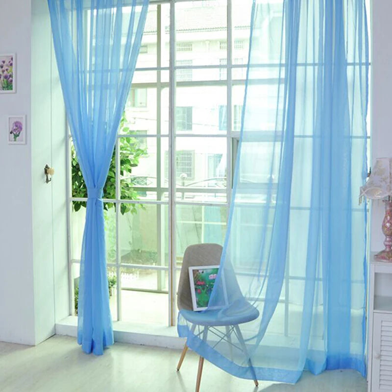 1PC Transparent Window Gauze Mesh Solid Color Curtain Household Products Europe Style Easy To Install Curtain Room Tulle Curtain