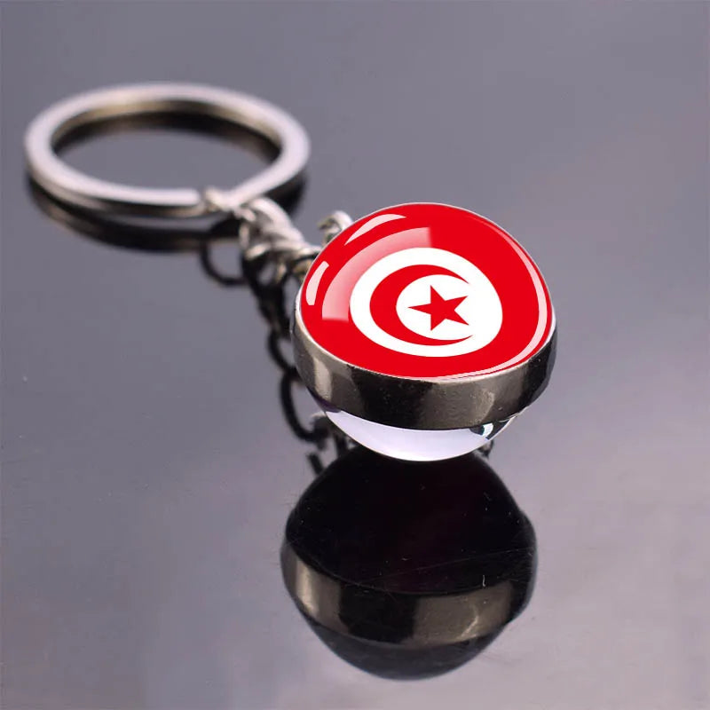 Africa Flag Keychains Algeria Somalia Tunisia Morocco Egypt National Flag Key Chains Double Side Glass Ball Pendant Keyring Gift