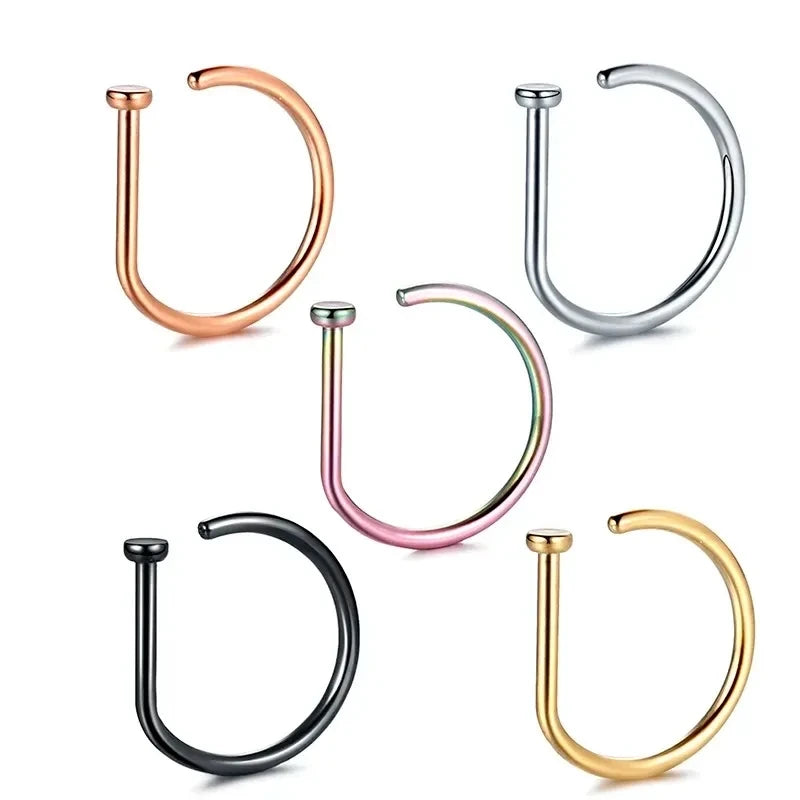 1/3/5Pcs 316L Stainless Steel Fake Piercing Nose Rings for Women Men, D-Shape Septum Nose Ring Clip On Nose Piercing Jewelry